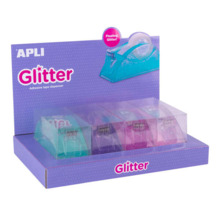 Apli Expositor Portarrollos Cinta Adhesiva Glitter Collection - 19x33mm - 4 Portarrollos Metacrilato Purpurina - Cuchilla Dentad