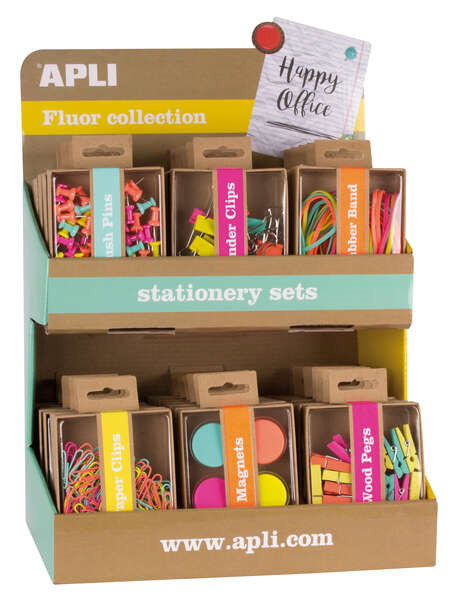 Apli Fluor Collection Expositor de Productos Basicos - Colores Surtidos Fluor - DiseÃ±o Moderno - Incluye Push Pins, Gomas Elast