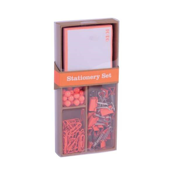 Apli Fluor Collection Set de Oficina - 25 Pins, 80 Clips de 28mm, 20 Pinzas Abatibles de 19mm y Notas Adhesivas de 100 Hojas en