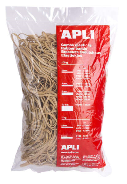 Apli Gomas Elasticas de Caucho Natural - Ã 160 x 3mm - Gran Elasticidad y Resistencia - 1kg de Contenido