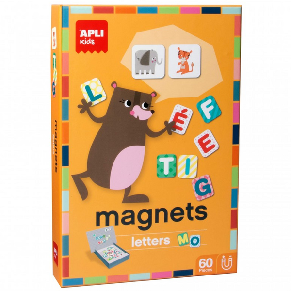 Apli Juego Magnetico Letras - 1 Escenario Imantado 28 x 18 cm - 48 Fichas de Letras, 12 Fichas de Animales