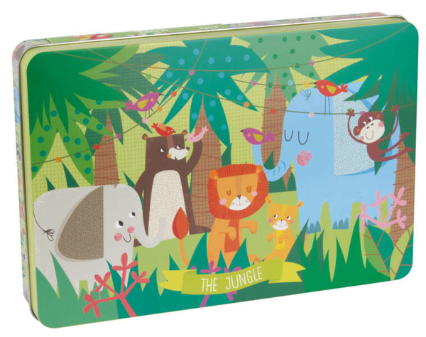 Apli Kids Puzzle Tematica La Jungla de 24 Piezas de 8x8cm - Caja Metalica Rectangular - Facil Manejo - Desarrollo de Habilidades
