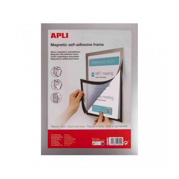 Apli Marco Magnetico Autoadhesivo para Hojas A4 - Facil de Colgar - Iman Resistente - Color Aleatorio Surtido