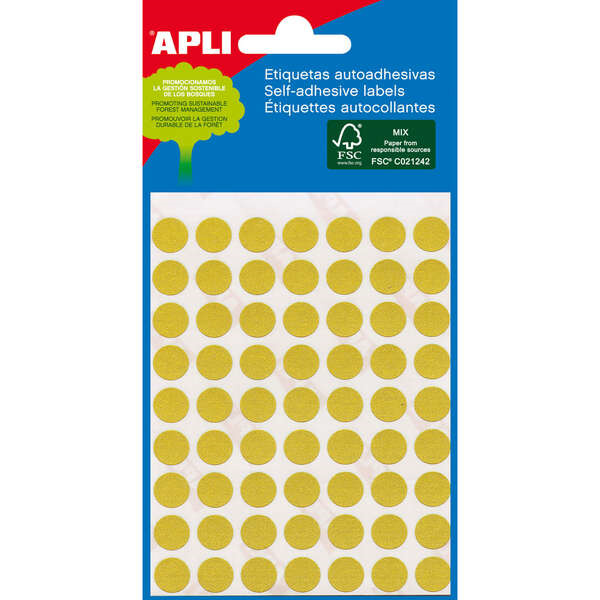Apli Minibolsa de 288 Etiquetas Redondas Ã 8mm - 3 Hojas por 96 Etiquetas - Adhesivo Permanente - Color Amarillo