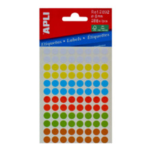 Apli Minibolsa de 288 Etiquetas Redondas Ã 8mm - 3 Hojas por 96 Etiquetas - Adhesivo Permanente - Colores Surtidos
