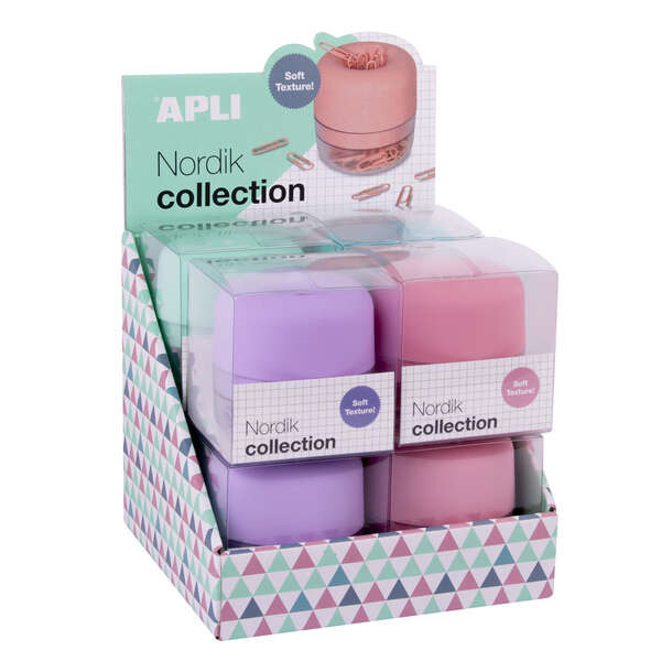 Apli Nordik Collection Expositor de Clips - Ã72x72mm - 8 Dispensadores en 4 Colores Pastel - Tapa Magnetica "Soft Touch" y Text