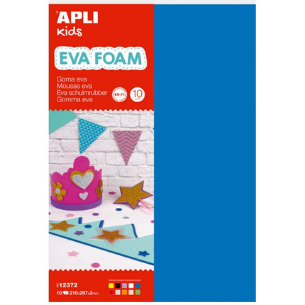 Apli Pack de 10 Goma Eva Multicolor A4 - Grosor 2 mm - Impermeable - Moldeable al Calor - Colores Surtidos