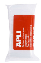 Apli Pack de 100 Bolsas con Zip Auto Cierre Transparentes - TamaÃ±o 40x60mm - Cierre Seguro y Facil Manipulacion - Aptas para Us