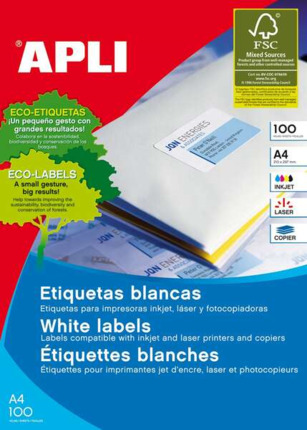 Apli Etiquetas Permanentes Blancas 210 x 297 mm - 100 Hojas