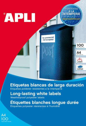 Apli Etiquetas Blancas Resistentes Intemperie 210 x 297 mm - 100 Hojas
