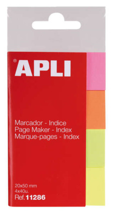 Apli Indices Adhesivos de Papel 50x20mm - 4 Colores - 40 Hojas por Color - Facil de Despegar - Organiza Tus Documentos - Multicolor