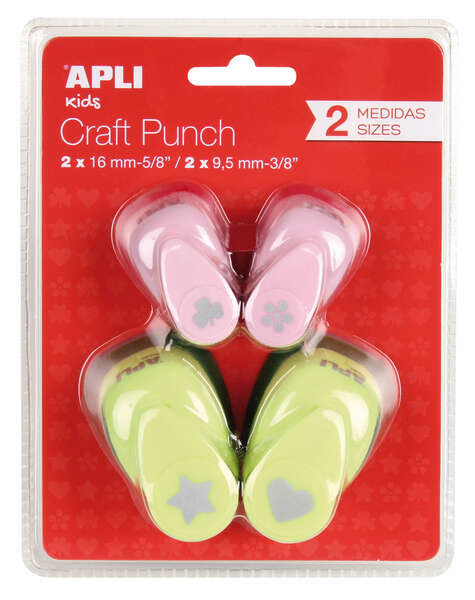Apli Pack de 4 Perforadoras de Papel con Formas Variadas - Estrella (16mm), Corazon (16mm), Trebol (9.5mm) y Flor (9.5mm) - Alta
