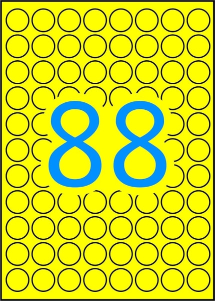 Apli Pack de 704 Etiquetas Redondas Ã 16mm - 8 Hojas A5 por 88 Etiquetas - Adhesivo Permanente - Color Amarillo