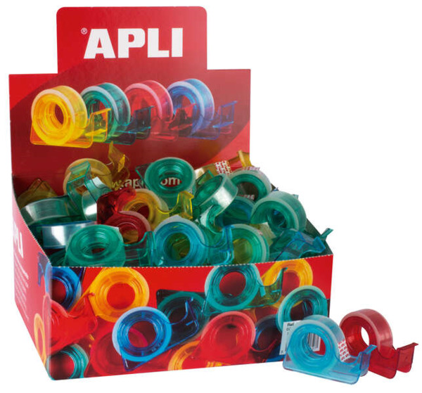 Apli Porta Cinta School con Cinta Adhesiva Transparente - 15mm x 10m - Facil de Usar y Transportar - Ideal para Estudiantes y Of