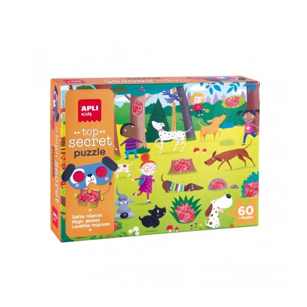 Apli Puzle Secreto de Perros - DiseÃ±o Infantil y Colorido - Incluye Gafas Magicas y Poster - Piezas Resistentes y Seguras - Fom