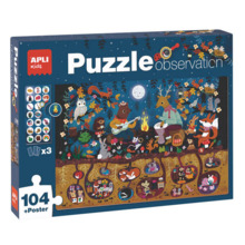 Apli Puzzle Observacion Bosque de 104 Piezas de 5x5cm - Incluye Poster y 3 Fichas - Facil Manejo - Desarrolla Habilidades y Auto