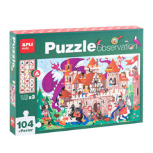 Apli Puzzle Observacion Castillo de 104 Piezas de 5x5cm - Incluye Poster y 3 Fichas - Facil Manejo - Desarrolla Habilidades y Au