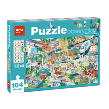 Apli Puzzle Observacion Ciudad de 104 Piezas de 5x5cm - Incluye Poster y 3 Fichas - Facil Manejo - Desarrolla Habilidades y Auto