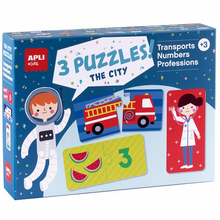 Apli Set de 3 Puzles: Transporte, Profesiones y Numeros - 24 Piezas por Puzle, 72 Piezas Total - Tamaño 7 x 7 cm