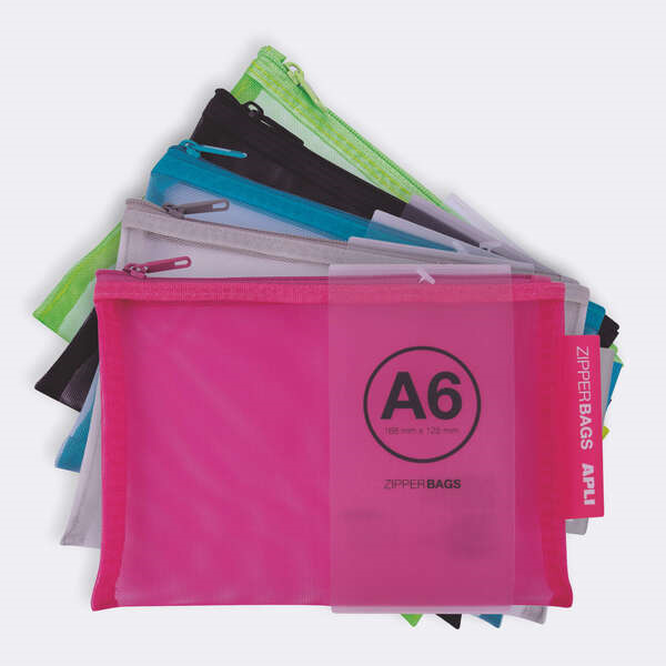 Apli Sobres Porta-Todo Nylon Transpirable A6 - Resistentes y Duraderos - Ideal para Equipos Electronicos - Cierre de Cremallera