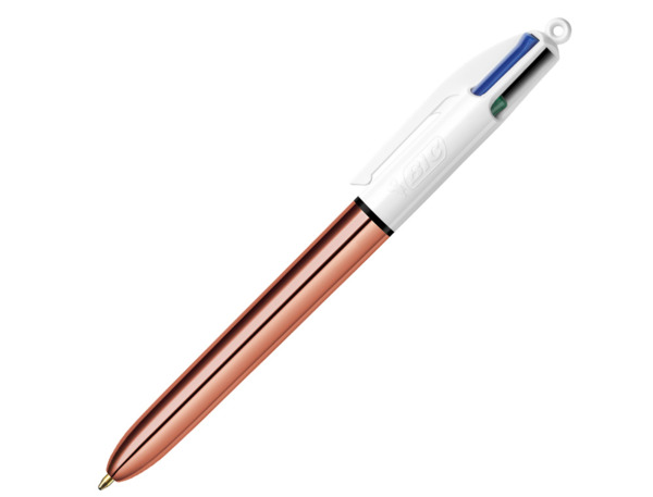 Bic 4 Colours Rose Gold Boligrafo de Bola Retractil - Punta Media de 1.0 mm - Tinta con Base de Aceite - Cuerpo Rosa Metalizado/