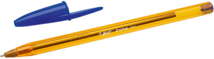 Bic Cristal Original Fine Boligrafo de Bola - Punta Redonda de 0.8mm - Trazo de 0.30mm - Tinta con Base de Aceite - Translucido - Color Azul