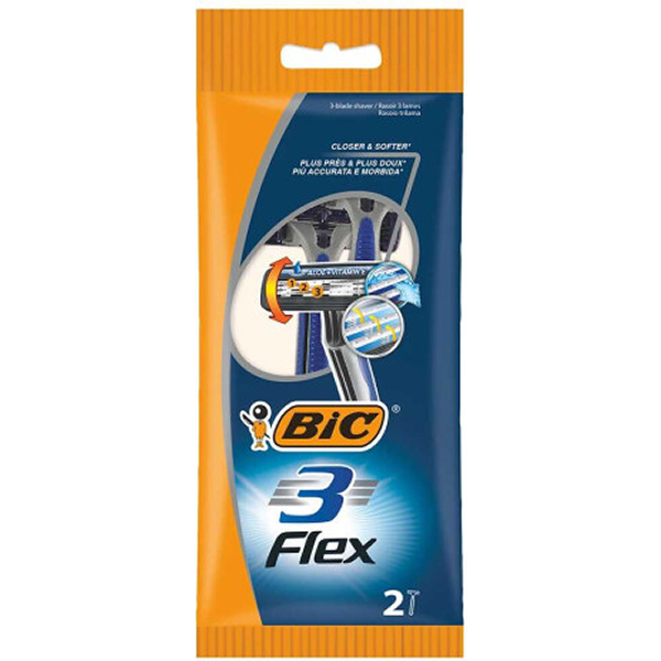 Bic Flex 3 Pack de 2 Maquinillas de Afeitar Desechables de 3 Hojas - Cabezal Pivotante - Tira Lubricante con Aloe Vera