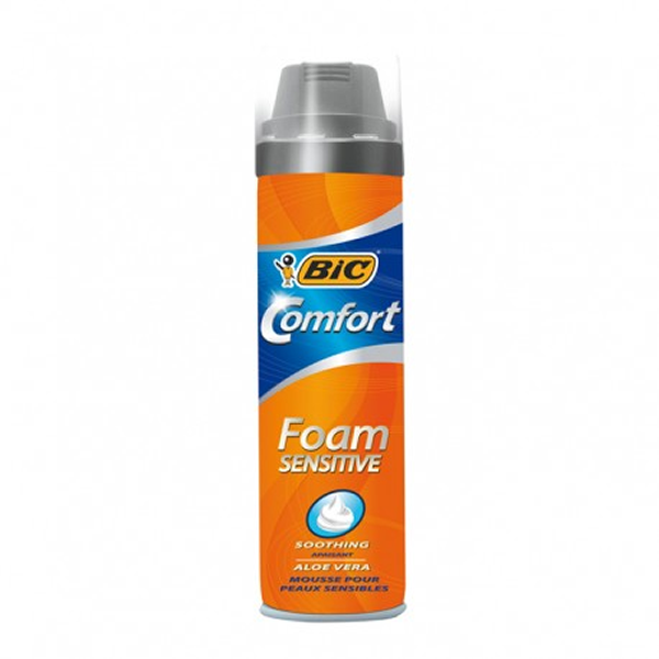 Bic Foam Sensitive Comfort Espuma de Afeitar - Facil de Aplicar - Contiene Aloe Vera - Capacidad 250ml