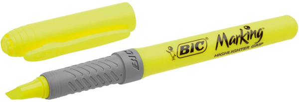 Bic Highlighter Grip Marcador Fluorescente - Tinta con Base de Agua - Punta Biselada - Trazo entre 1.60 y 3.30 mm - Color Amaril