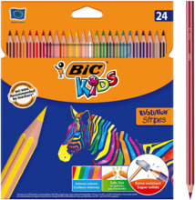 Bic Kids Evolution Stripes Caja de 24 Lapices de Colores surtidos - Fabricados en Resina - Punta Ultraresistente - Mina Pigmenta