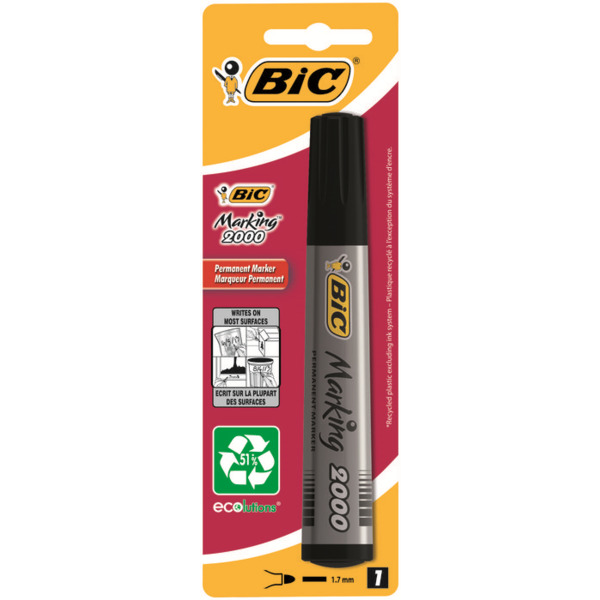 Bic Marking 2000 Ecolutions Rotulador Permanente - Punta de 4.95 mm - Tinta con Base de Alcohol - Ecologico - Secado Rapido - Co