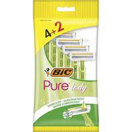Bic Pure 3 Lady Pack de 4+2 Maquinillas de Depilacion Desechables de 3 Hojas - Tira Lubricante con Aloe Vera