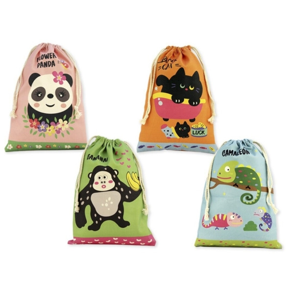 Bismark Animals Bolsa Escolar para Merienda - Medida 22x35cm - Ciere de Tiras - 4 DiseÃ±os Diferentes