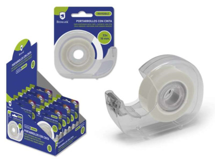 Bismark Portarrollos con Cinta Adhesiva Invisible - Cuerpo de Plastico - Incluye Cinta de 33 Metros - Ideal para Uso Escolar - Color Transparente