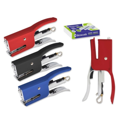 Bismark Grapadora Mini Tenaza + 2000 Grapas - Capacidad de Grapado 15 Hojas - DiseÃ±o Ergonomico - Alta Durabilidad - Colores Surtidos