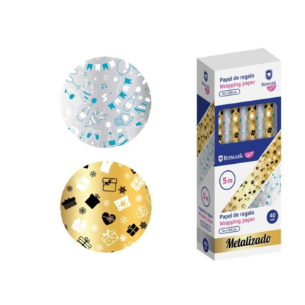 Bismark Metalizado Rollo de Papel Regalo - Medidas 70cmx500cm - 2 DiseÃ±os Diferentes