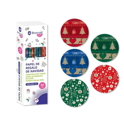 Bismark Navidad Metalizado Rollo de Papel Regalo - Medidas 100cmx300cm - 5 DiseÃ±os Diferentes