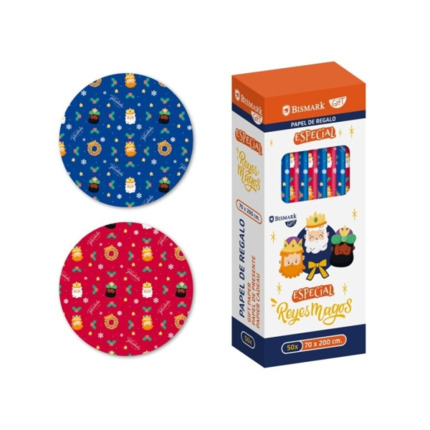 Bismark Navidad Reyes Magos Rollo de Papel Regalo - Medidas 70cmx200cm - 2 DiseÃ±os Diferentes