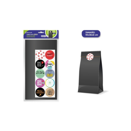 Bismark Pack de 10 Sobres Papel Kraft 50grs con 10 Pegatinas para Cierre - Medidas 19x36x6cm - Ideal para Regalos - Color Negro