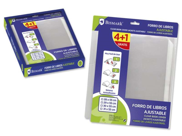 Bismark Pack de 5 Forros para Libros 310mm de Polipropileno - Solapa Ajustable - Facil Forrado en 3 Pasos - Sin Necesidad de Cor