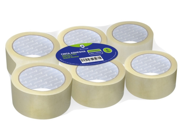 Bismark Pack de 6 Precintos de Embalaje 50mm x 66m - Polipropileno 55 micras - Transparente