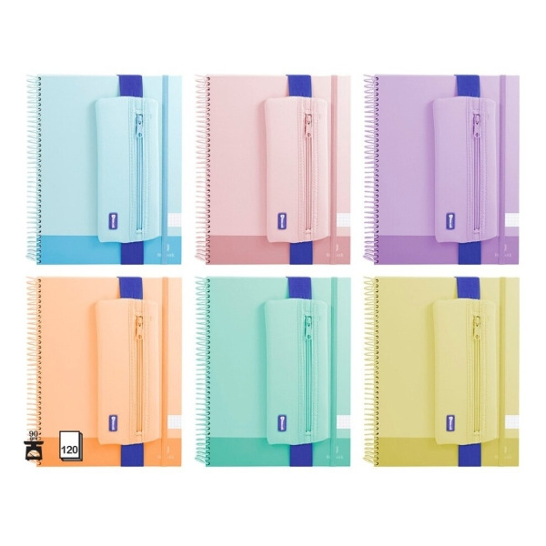 Bismark Pack de Cuaderno Espiral A4 120 Hojas 90grs Cuadricula 5x5 + Portatodo de Neopreno - Hojas Microperforadas - Colores Pas