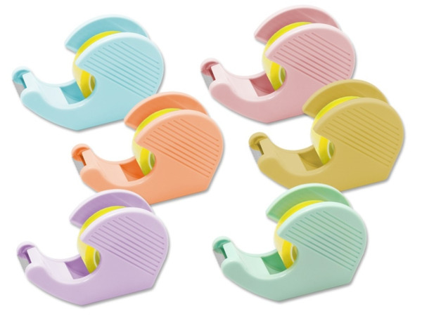 Bismark Pack de Portarrollos con 2 Cintas Adhesivas 19mmx33m - Cuerpo de Plastico - Ideal para Uso Escolar - Colores Pastel Alea