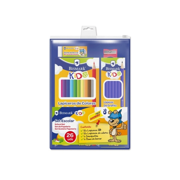 Bismark Pack Escolar con 12 Lapices HB, 12 Lapices de Colores, Afilalapiz y Goma de Borrar