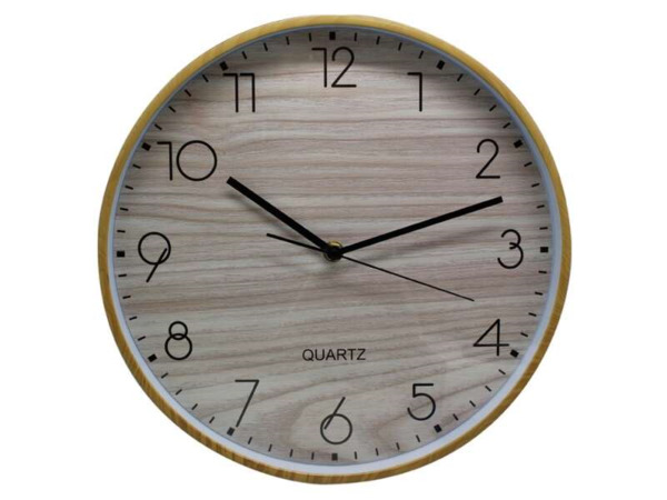 Bismark Reloj Oficina Marco Efecto Madera - Marco Plastico - Lente de Cristal - Manecillas de Aluminio - Esfera de PVC - Color M