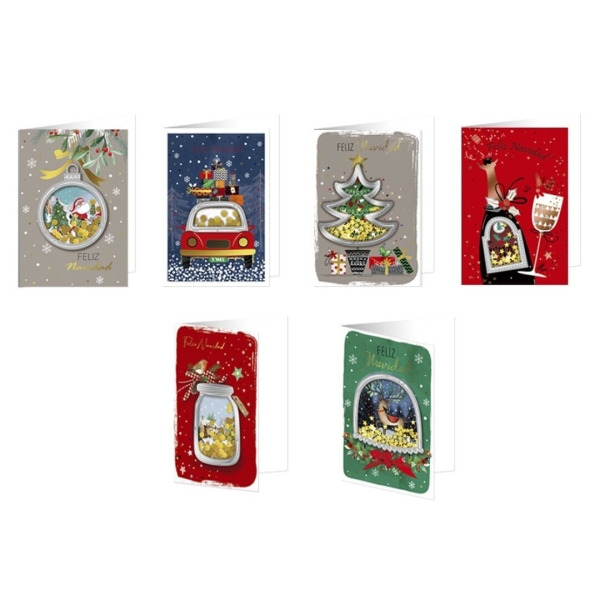 Bismark Tarjeta de Felicitacion NavideÃ±a con Sobre - Decorada con Confetti - 6 DiseÃ±os Diferentes