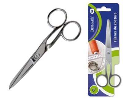 Bismark Tijera Costura 6 Acero Inoxidable - Fijacion por Tornillo - Presion Constante Entre Hojas - Presentacion en Blister - Color Plata