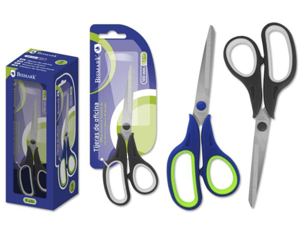 Bismark Tijeras de Oficina Acero Inoxidable 19cm - EmpuÃ±adura Ergonomica - Muy Ligeras y Resistentes - Colores Surtidos