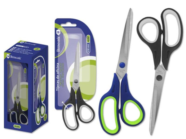 Bismark Tijeras de Oficina Acero Inoxidable 21cm - EmpuÃ±adura Ergonomica - Muy Ligeras y Resistentes - Colores Surtidos