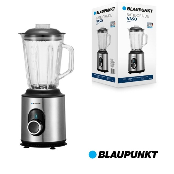 Blaupunkt BP4002 Batidora de Vaso 1000W con Jarra de Cristal 1.5L - 2 Velocidades + Turbo - Cuchillas de Acero Inoxidable - Func